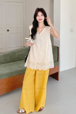 Heavy Industry Embroidery Sleeveless V-Neck Vest & Wide-Leg Pants Two-Piece Set for Women - 2025 Summer Trendy Fashion