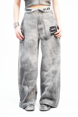 Heavy Wash Oversized Color-Block Wide-Leg Pants - Three-Dimensional Double-Waist Casual Fashion for Trendy Girls