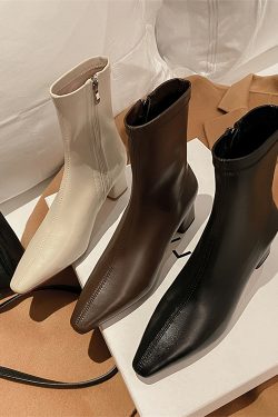 Heavyweight French Style Pointed Mid-Heel Short Boots for Women - Versatile Autumn & Winter Fashion with Slim Elastic Design