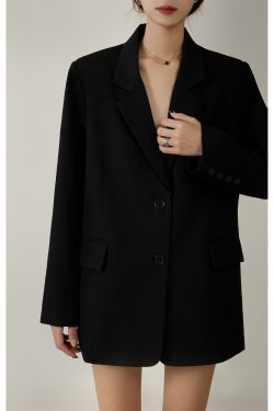 High-End Black Suit Jacket for Women, Loose Versatile Casual Blazer, Retro Hong Kong Style, Petite Sizes, Spring 2025 Fashion