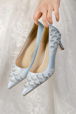 High-End Blue Chinese Style Wedding Shoes for Brides - Embroidered Xiuhe Dress High Heels, Comfortable Qipao Footwear