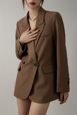 High-End Coffee-Colored Loose Casual Suit Jacket for Women - Trendy Versatile Spring Autumn Street Style Outerwear