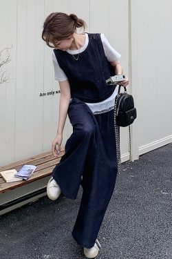 High-End College Style Denim Vest & Wide-Leg Pants 3-Piece Casual Suit for Women - Youthful OOTD Outfit
