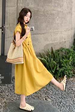 High-End Embroidered Lapel Dress for Women - 2025 Summer Style, Relaxed Fit High-Waisted Slimming Shirt Dress Trend