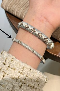 High-End Floral Wreath Bracelet for Women, 18K Gold-Plated Diamond-Inlaid Bangle, Italian Court Style, Luxury Trend Accessory