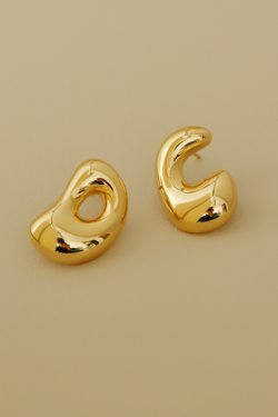 High-End French Minimalist Glossy Textured Irregular Gold-Plated Silver Needle Stud Earrings