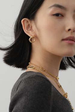 High-End French Retro Minimalist Gold Cross Round Hoop Horn Earrings - European American Fashion Statement Jewelry