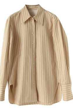 High-End French Striped Cotton Shirt for Men, Khaki Stripes, Old Money Style, Classic Elegant Fashion
