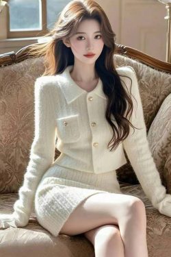 High-End French Style Two-Piece Knitted Set for Women - Cozy Slim Fit Skirt and Top - Autumn Winter Fashion