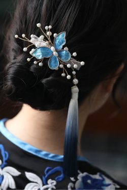 High-End Hanfu Hairpin for Women, Clear Butterfly Tassel Ancient Style Hair Clip, Elegant Han Style Hair Accessories