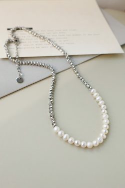 High-End Korean Fashion Natural Pearl Beaded Broken Silver Splicing Clavicle Necklace - Versatile European & American Style