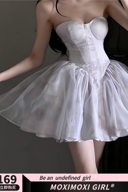 High-End Light Luxury Purple Fairy Birthday Dress Set - Strapless Tulle Cardigan with Puff Skirt for a Dreamy Look