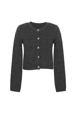 High-End Short Gold Buckle Round Neck Sweater Cardigan Coat for Spring Summer - Exquisite Temperament Style