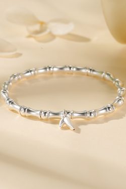 High-End Women's Bamboo Joint Bracelet - Classy Pure Silver Design, Elegant French Style Jewelry Accessory