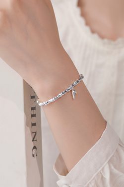 High-End Women's Bamboo Joint Bracelet - Classy Pure Silver Design, Elegant French Style Jewelry Accessory