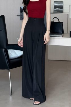 High-End Women's Black Wide-Leg Suit Pants - Breathable Pleated Design for Summer 2025, Personalized Fashion Style