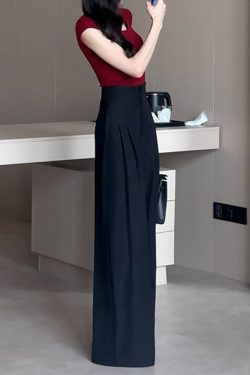 High-End Women's Black Wide-Leg Suit Pants - Breathable Pleated Design for Summer 2025, Personalized Fashion Style