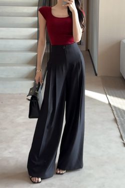 High-End Women's Black Wide-Leg Suit Pants - Breathable Pleated Design for Summer 2025, Personalized Fashion Style