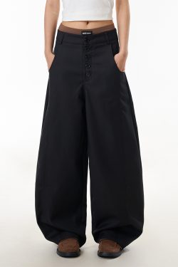 High-End Women's Buttoned Curved Blade Trousers, Loose American Commuter Wide-Leg Pants for Casual Y2K & Versatile Style