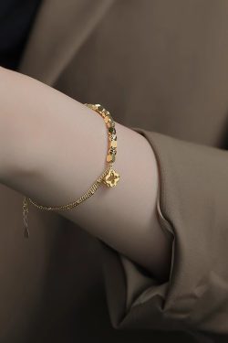 High-End Women's Four-Leaf Clover Stacking Bracelet - Elegant Parisian Designer Style