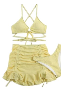 High-End Women's Three-Piece Skirt-Style Bikini Swimsuit 2025 Summer Hollow Design for Beach and Hot Springs