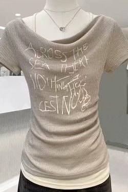 High-End Women's Waist-Cinched Pleated Slim-Fit Short-Sleeve T-Shirt - Trendy Fashion Essential for Chic Outfits