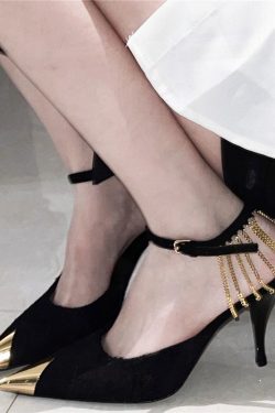 High Heels for Women - 2023 Gold Chain Thin Heel One-Strap Sexy Sandals in Rose Park Chae-young Style
