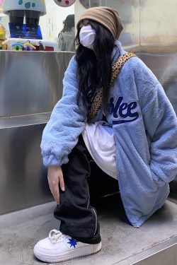 High Neck Fleece Jacket for Winter - Loose Fit, Letter Embroidery, Versatile Unisex Streetwear, Perfect for Students and Everyday Style