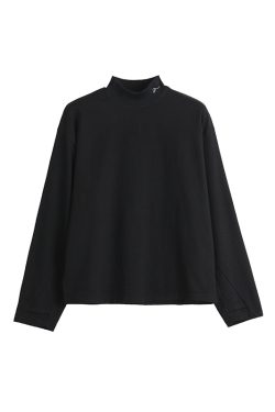High Neck Waffle Long Sleeve Top - Roaring Beast Design, Fall/Winter 2024, Trendy 90s Inspired Fashion