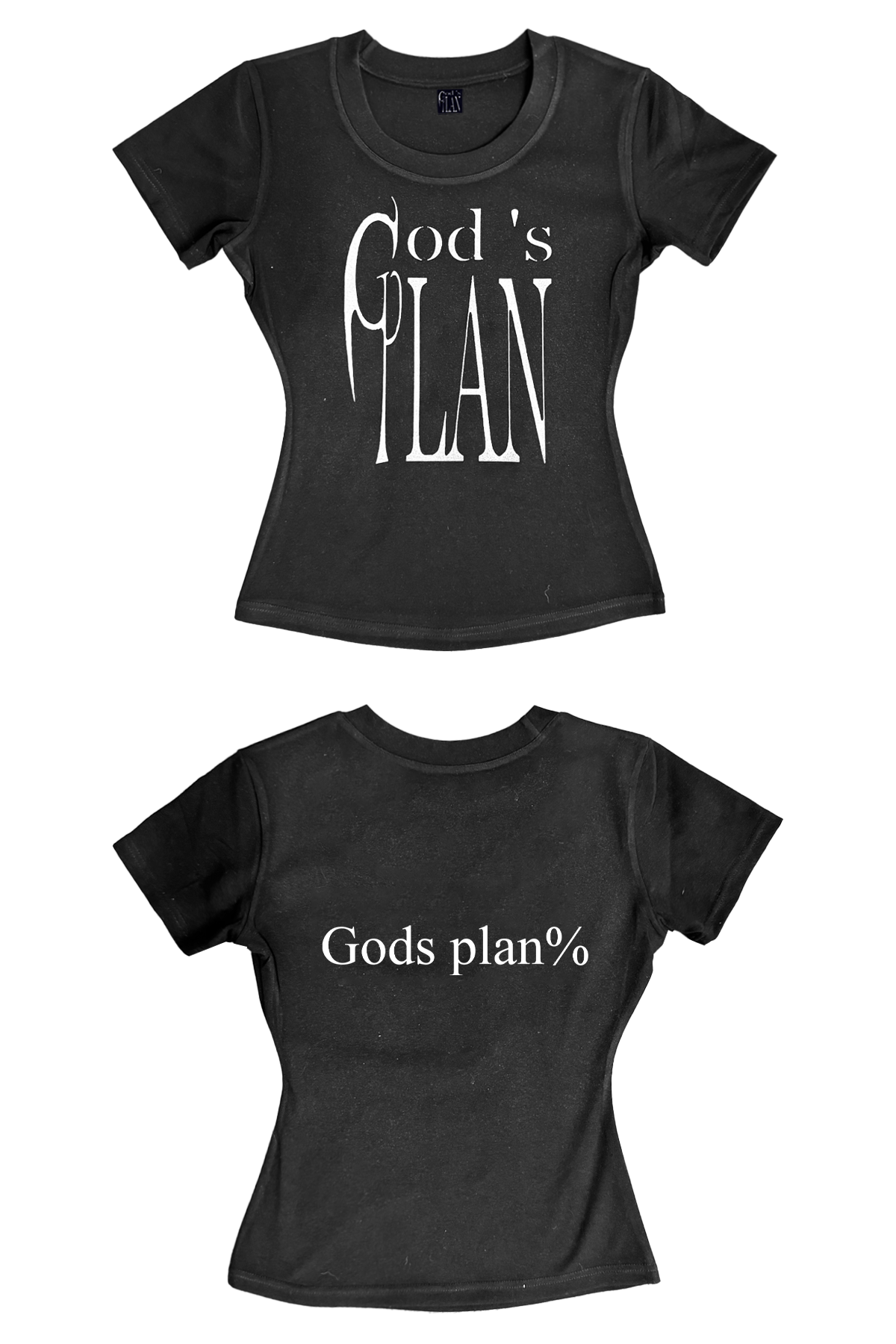 High-Quality Fitted Short Sleeve T-Shirt for Women - Dark Basic Style with God's Plan Print