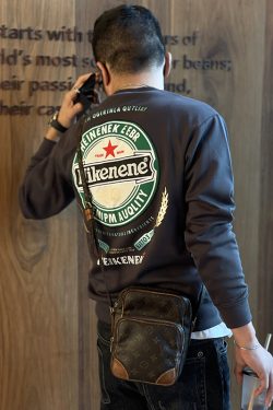 High Street Men's Hoodless Sweatshirt - Embroidered, Printed, Long Sleeve, Autumn Trendy, Versatile Hip-Hop Style