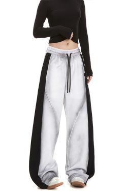 High Street Women's Versatile Spliced Sweatpants - American Wash Loose Straight Casual Sports Pants for Street Dance Fashion