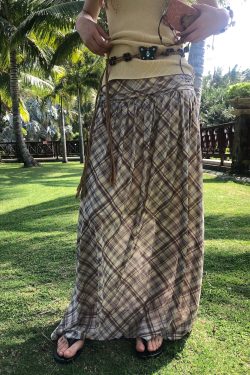 High Waist A-Line Long Tulle Plaid Midi Skirt for Summer - Flowing Fashion Essential, Perfect for 90s and Y2K Styles