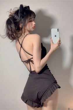 High Waist Ruffled Edge One-Piece Swimsuit for Women, Tummy Control, Slimming Design, Large Back Exposure, 2025 Trendy Swimwear