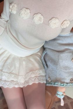 High Waist Slim Fit White Knitted Lace Trim Cake Skirt - Spring Mohair Style for Trendy Women's Fashion