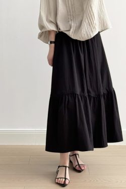 High-Waisted A-Line Long Skirt with French Lace Splicing, Loose Fit Japanese-Style Umbrella Skirt for Summer 2025