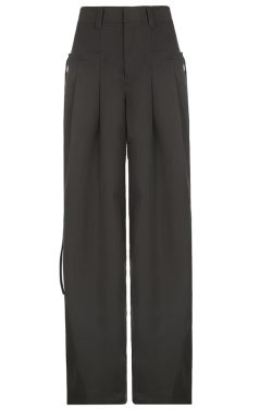 High-Waisted Draped Wide-Leg Pants for Tall Individuals - Minimalist Floor-Length Suit Pants with Pleats, Loose Casual Fit