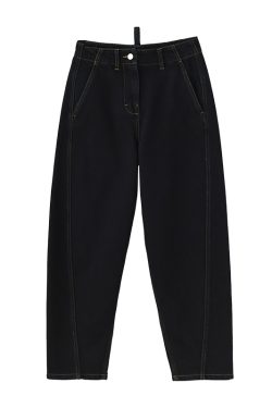 High-Waisted Fleece-Lined Banana Pants with Twisted Seam Design - Tapered Cropped Style for Autumn and Winter Fashion