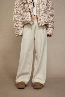 High-Waisted Fleece Wide-Leg Pants for Women - Casual Loose Trousers, Autumn Winter 2024, Cozy Lazy Style