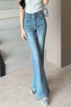 High-Waisted Micro-Flare Jeans for Women - Retro 2025 Summer Style, Light-Colored Petite Wide-Leg Pants