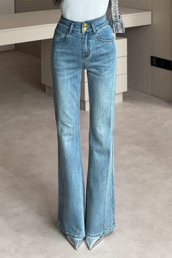 High-Waisted Micro-Flare Jeans for Women - Retro 2025 Summer Style, Light-Colored Petite Wide-Leg Pants