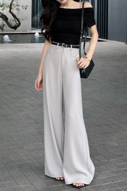 High-Waisted Minimalist White Suit Pants for Women, Summer 2025 Slim-Fit Versatile Straight Wide-Leg Trousers