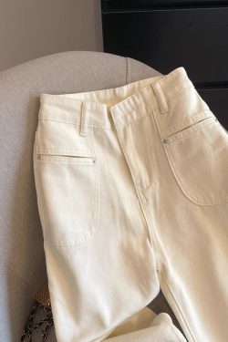 High-Waisted Minimalist Women's Summer Thin Denim Cropped Pants with Spliced Fringe - Petite Straight-Leg Style 2025