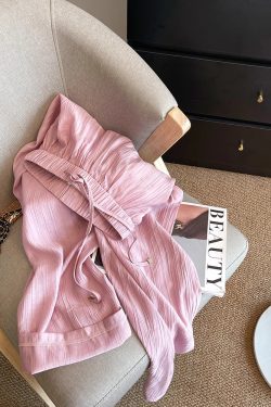 High-Waisted Pink Wide-Leg Pants for Women, Casual Loose-Fitting Draped Trousers, Summer 2025 Fashion, Slimming Straight-Leg Design