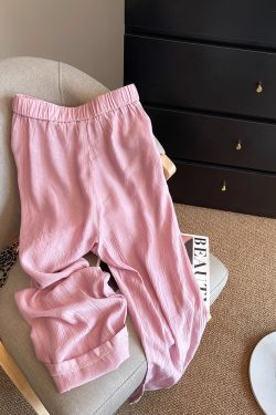 High-Waisted Pink Wide-Leg Pants for Women, Casual Loose-Fitting Draped Trousers, Summer 2025 Fashion, Slimming Straight-Leg Design