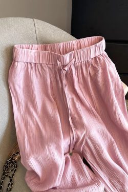 High-Waisted Pink Wide-Leg Pants for Women, Casual Loose-Fitting Draped Trousers, Summer 2025 Fashion, Slimming Straight-Leg Design