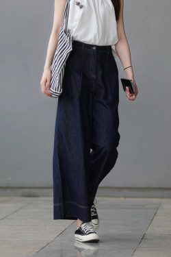 High-Waisted Retro Minimalist Wide-Leg Jeans for Women, Casual Draped Loose Straight Pants, Summer 2025 Fashion