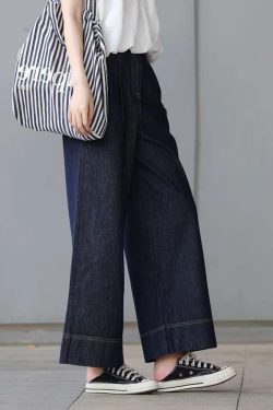 High-Waisted Retro Minimalist Wide-Leg Jeans for Women, Casual Draped Loose Straight Pants, Summer 2025 Fashion