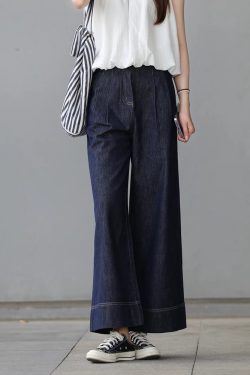 High-Waisted Retro Minimalist Wide-Leg Jeans for Women, Casual Draped Loose Straight Pants, Summer 2025 Fashion