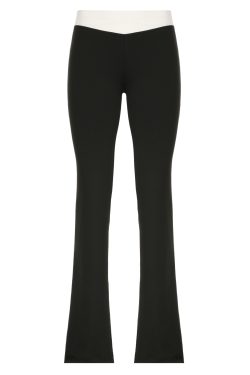 High-Waisted Slim-Fit Striped Color-Block Flared Pants for Women - Trendy American Style Street Casual Autumn Fashion